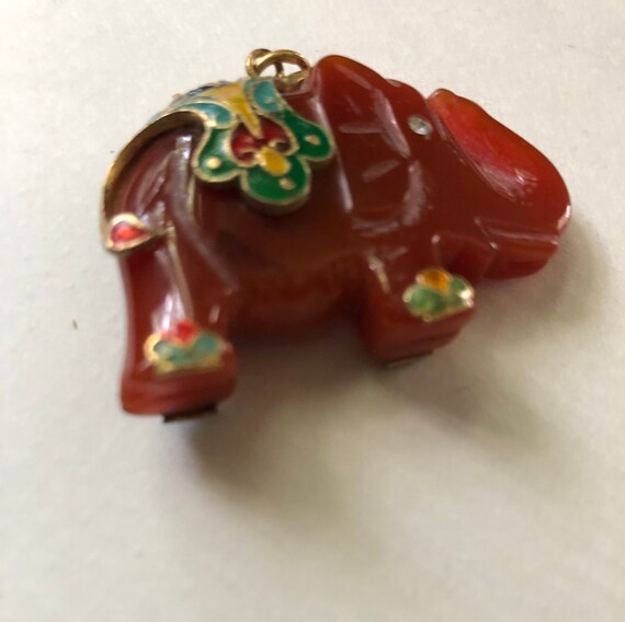 Carnelian elephant pendent with enameled details - image 4