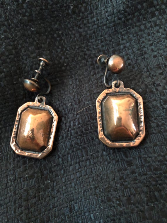 1950s heavy rectangular copper screw back earrings - image 1