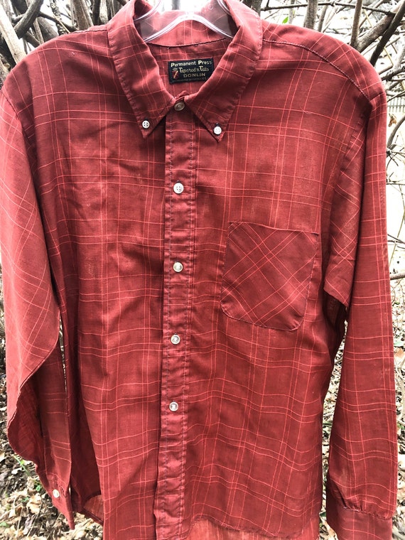 Men’s 1960s rust windowpane plaid shirt - image 1