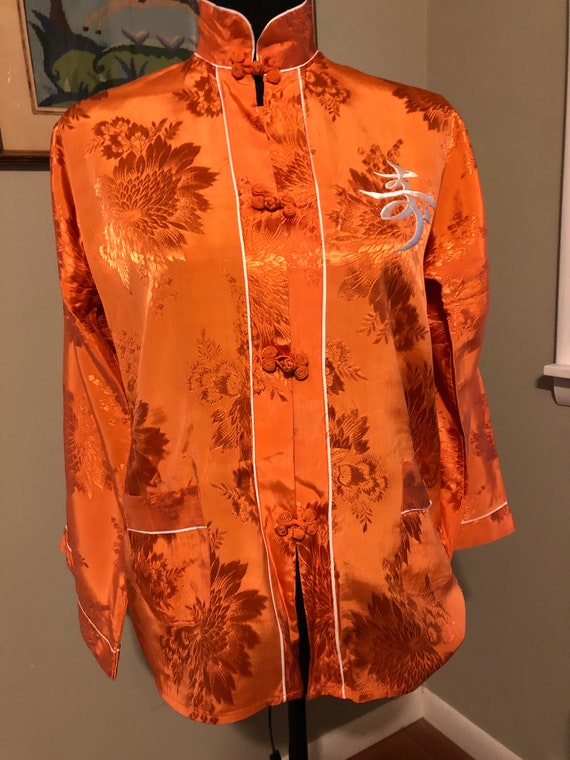 1950s orange rayon floral pattern jacquard pajama 