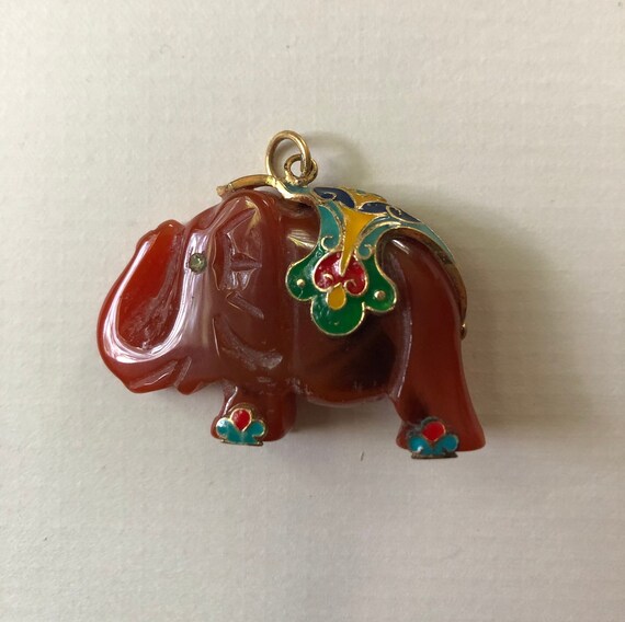 Carnelian elephant pendent with enameled details - image 3