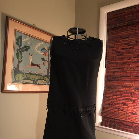 Early 1960s black knit shift with beading and bra… - image 1