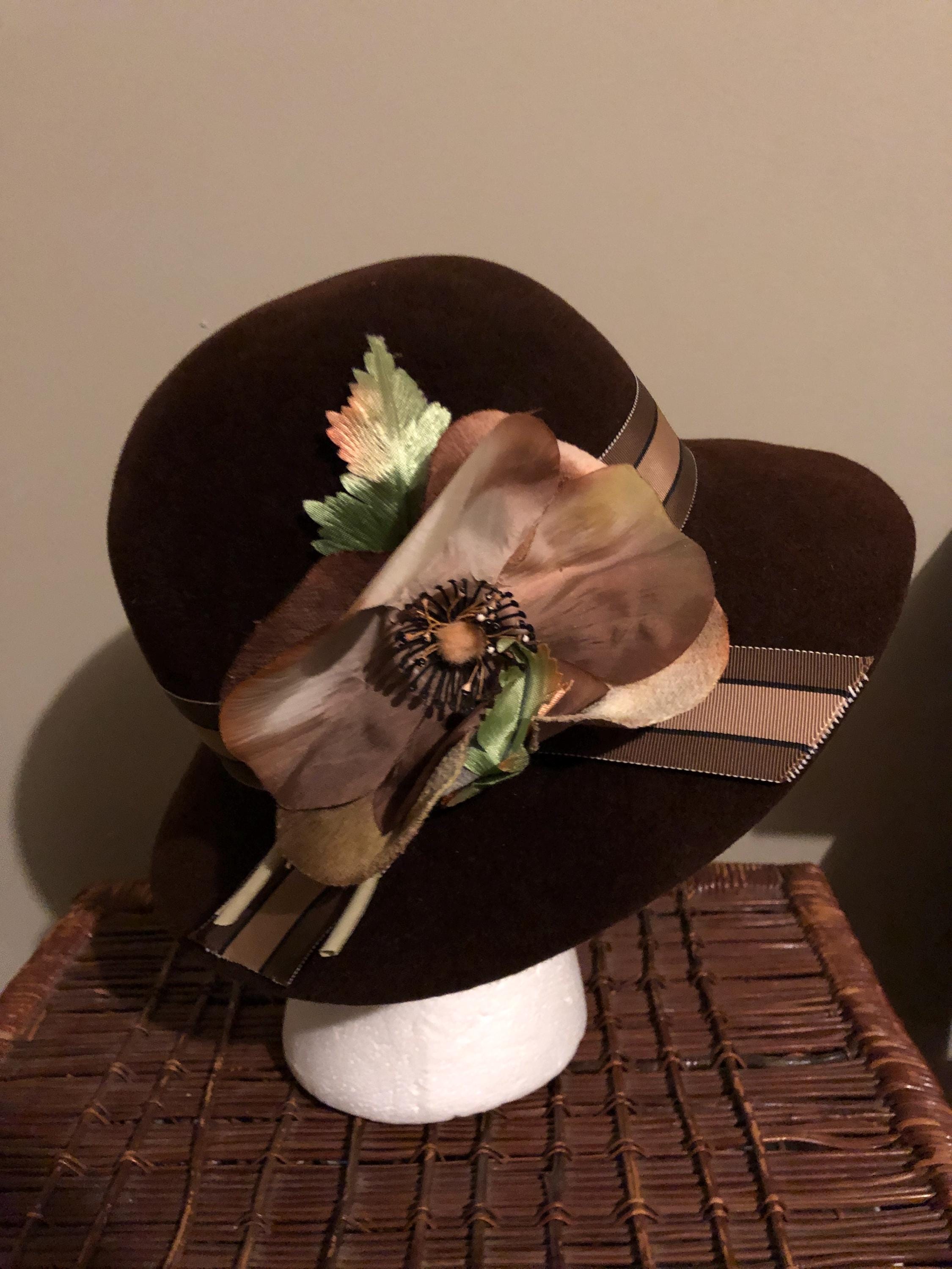 Vintage Betmar Brown Felt Hat With Floral Trim - Etsy display picture 2