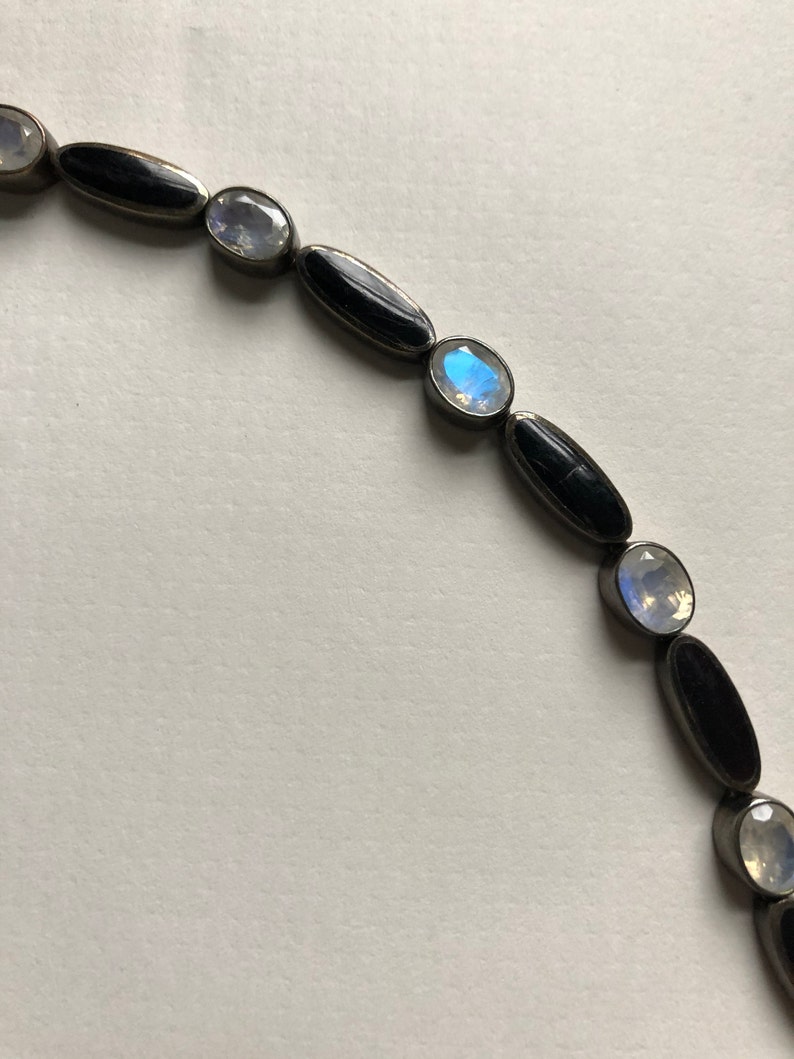 Black onyx and moonstone sterling link bracelet