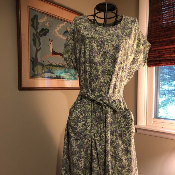 Late 1940s butterfly print wrap dress