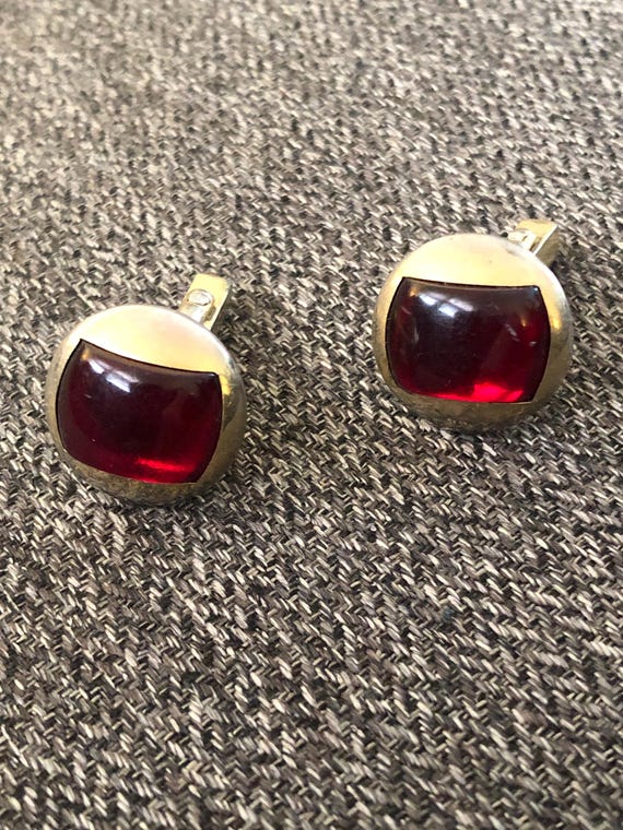 1940s Anson dome cufflinks with rectangular red s… - image 2