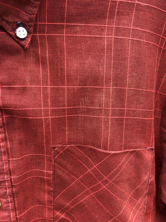 Men’s 1960s rust windowpane plaid shirt - image 3