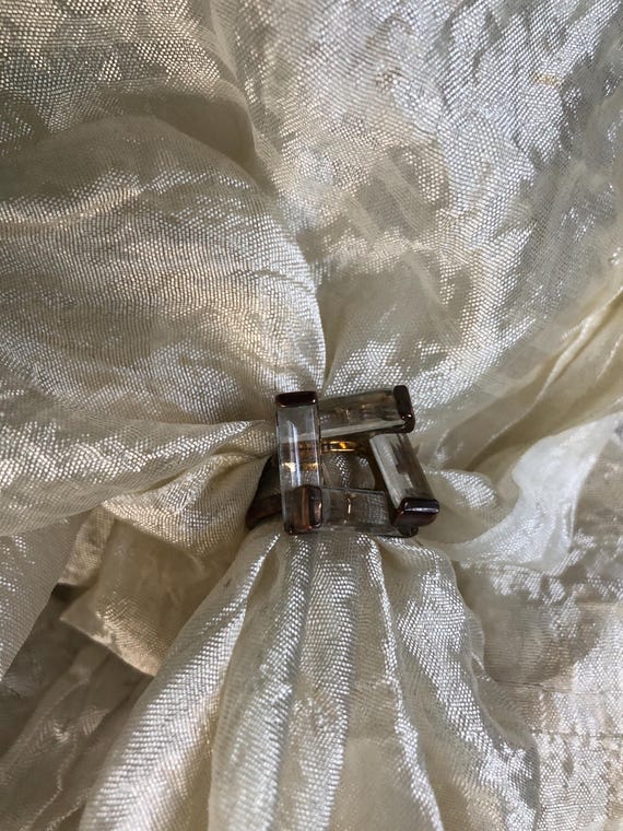 Copper tone statement ring with angled baguette g… - image 3