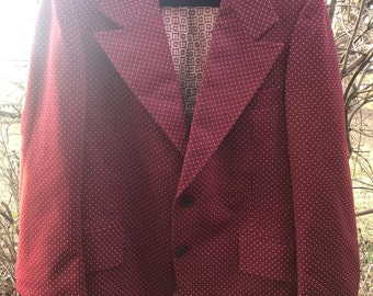 1960s Mod men’s dark red dotted sports coat with silk lining