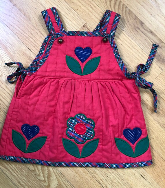 1960s toddler’s red quilted applique jumper so. 2 Gem