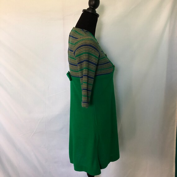 1960s Kelly green knit mini dress with stripe sle… - image 3