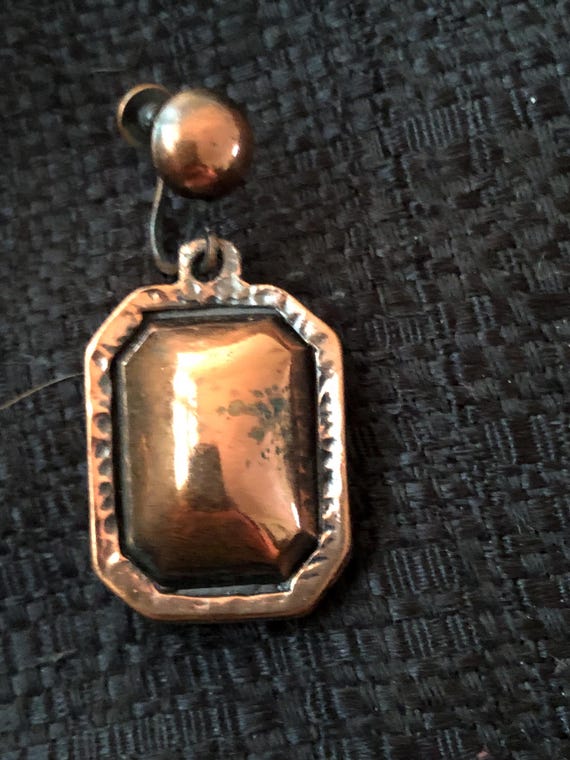 1950s heavy rectangular copper screw back earrings - image 2