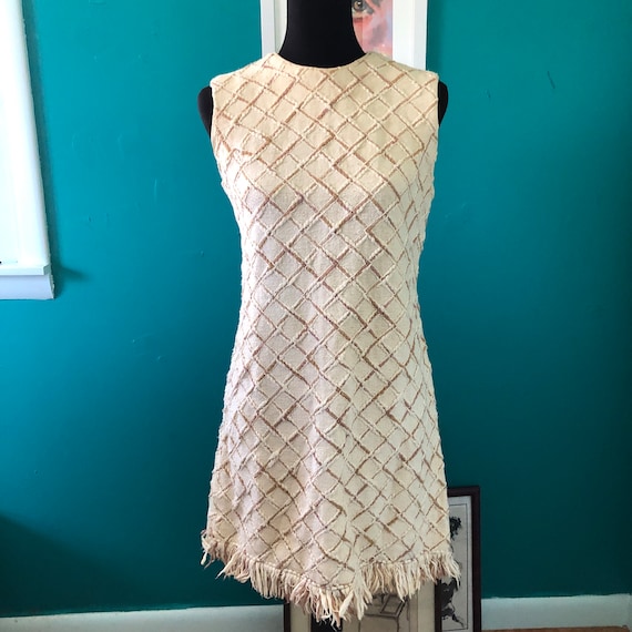 1960s neutrals woven cotton check dress - image 1