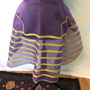 1950s circular purple organdy apron with chartreuse stripes