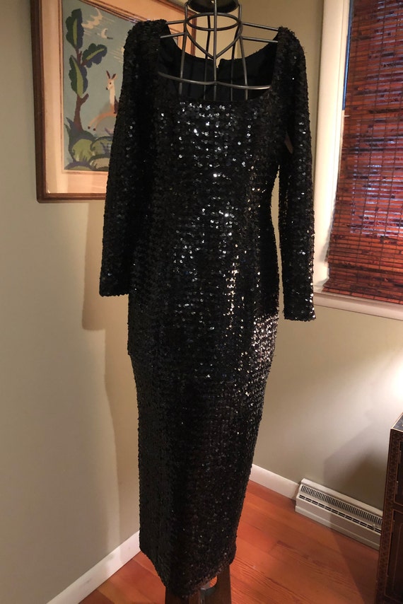 1960s long black sequined sheath