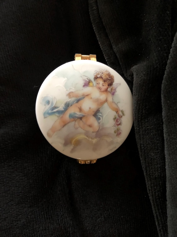 Sweet cherub pattern ceramic trinket box - image 1