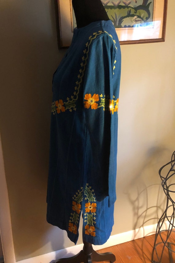 1970s Pakistani teal cotton tunic with embroidere… - image 9