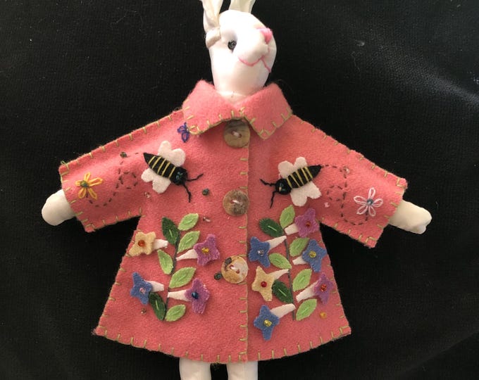 Sweet Stuffed White Rabbit Figure With Pink Felt Coat - Etsy