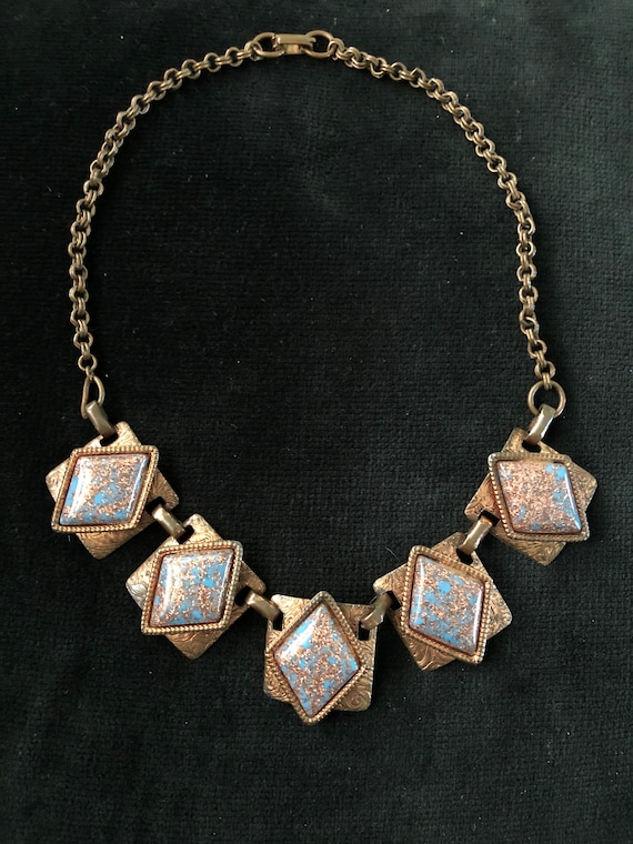 1950s copper choker with copper flecked aqua glass