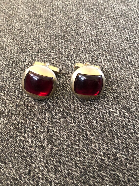 1940s Anson dome cufflinks with rectangular red s… - image 1