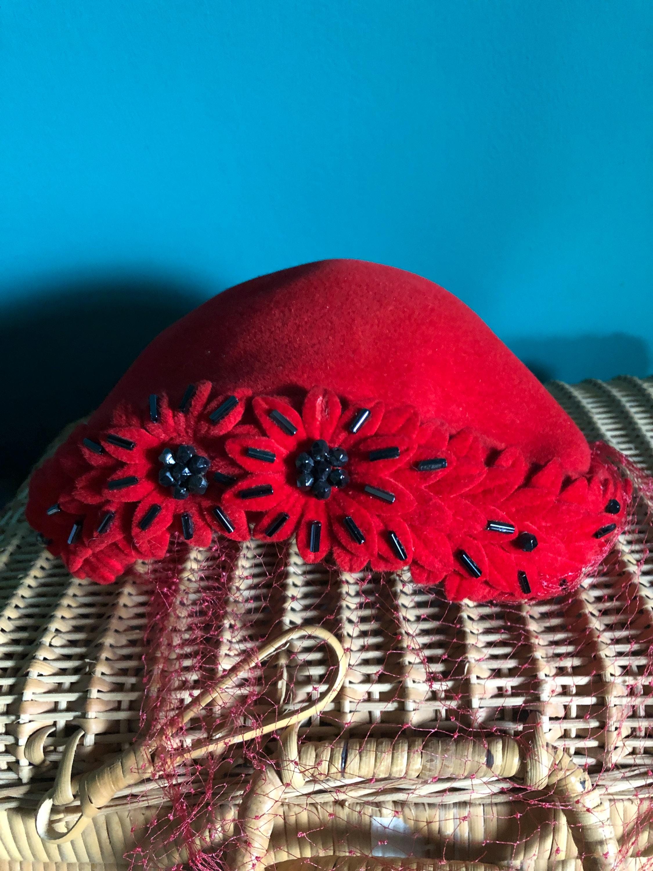 Mid Century Sunnyland Hat Cherry Red Velvet Wide Brim Vintage Cherry Blossom Hat: 1930s Era, Sunnyland Label - Etsy main image 4