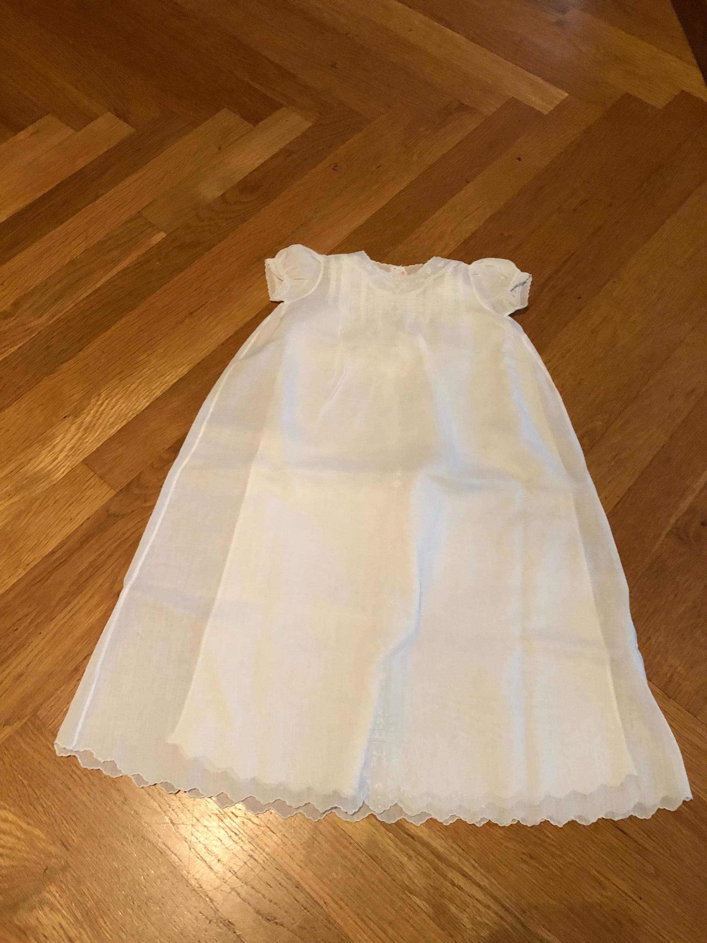 1950s hand embroidered white on white made in the Philippines christening gown with slip