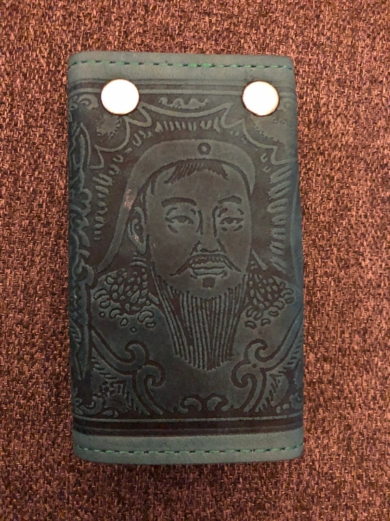 Genghis Khan green leather key case
