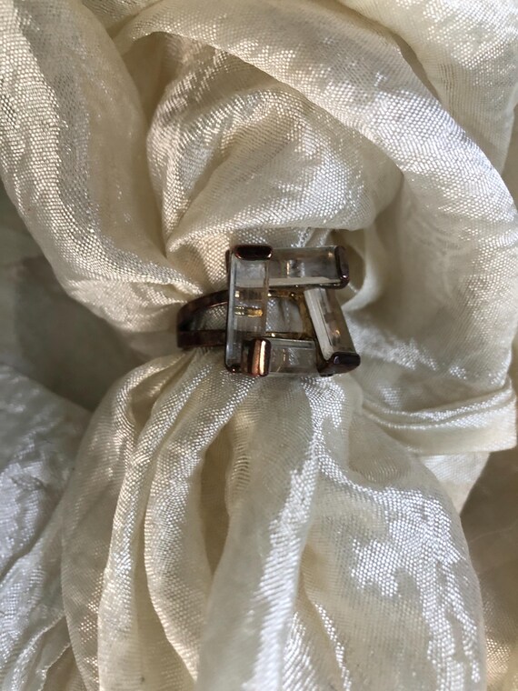 Copper tone statement ring with angled baguette g… - image 6