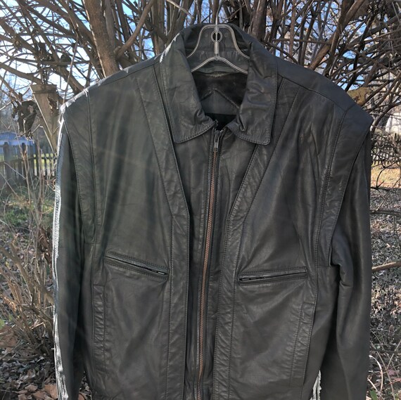 1980s dark grey leather bomber jacket