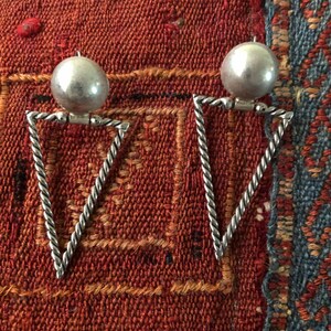 1980s silver hinged dome and triangle earrings