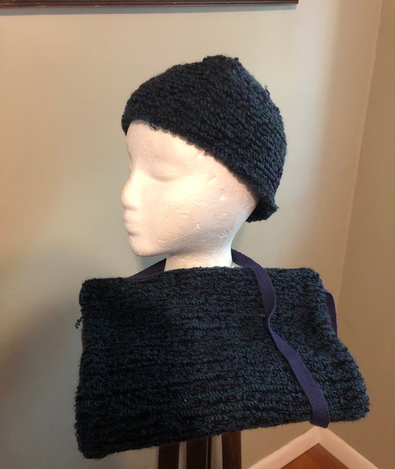 1960s deep colors boucle skull cap and matching m… - image 1