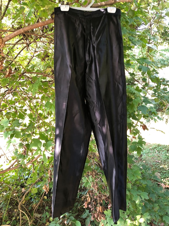 1980s fitted black satin pants