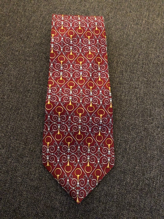 Paolo Gucci deep red equestrian print silk tie