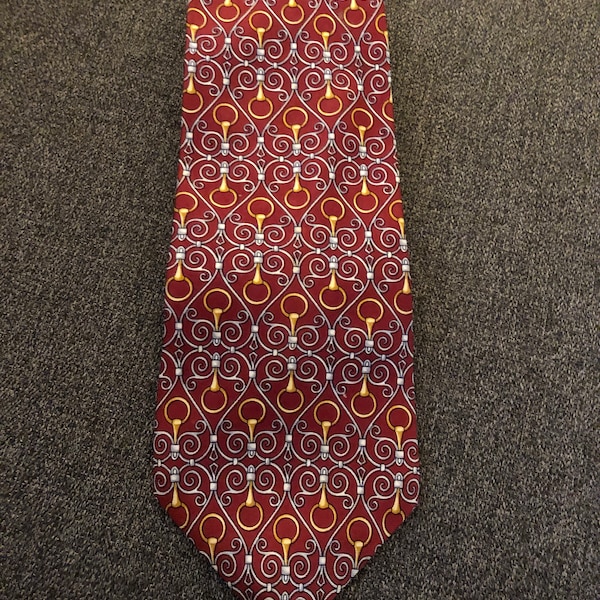 Paolo Gucci deep red equestrian print silk tie