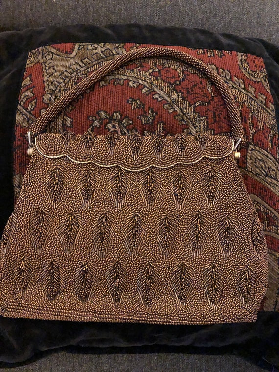 1950s beaded brown handbag