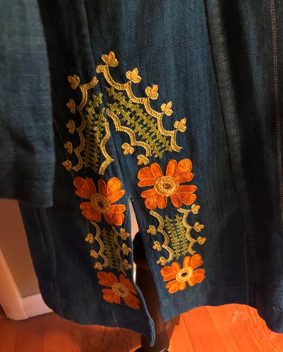 1970s Pakistani teal cotton tunic with embroidere… - image 4