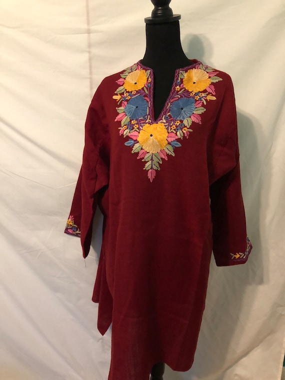 Burgundy wool floral embroidered robe