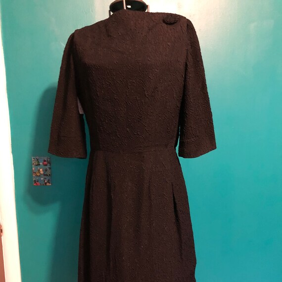 Late 1950s texture silk blend wrap dress with frin
