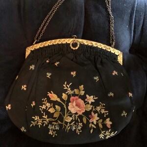 1920s Beautiful Black Evening Bag With Silk Applique Flowers - Etsy