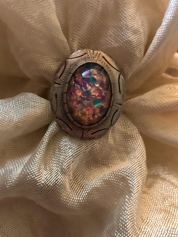 Sterling ring with confetti opal