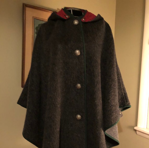 Vintage German grey wool cape with hood