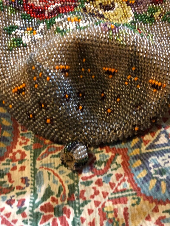 Beaded rose pattern draw string bag - image 3