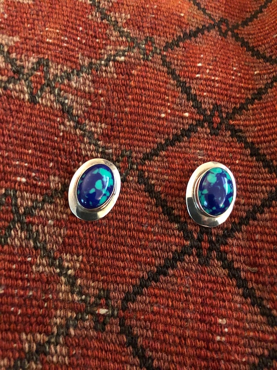 Sterling and azurite malachite oval earrings