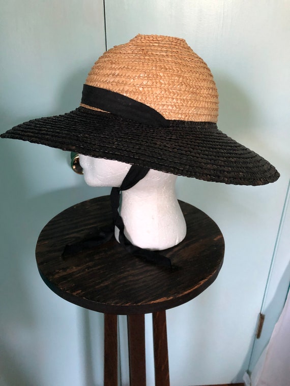 Black and tan straw wide brim hat - image 5