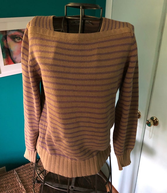 1970s tan and lilac striped pullover sweater - image 3