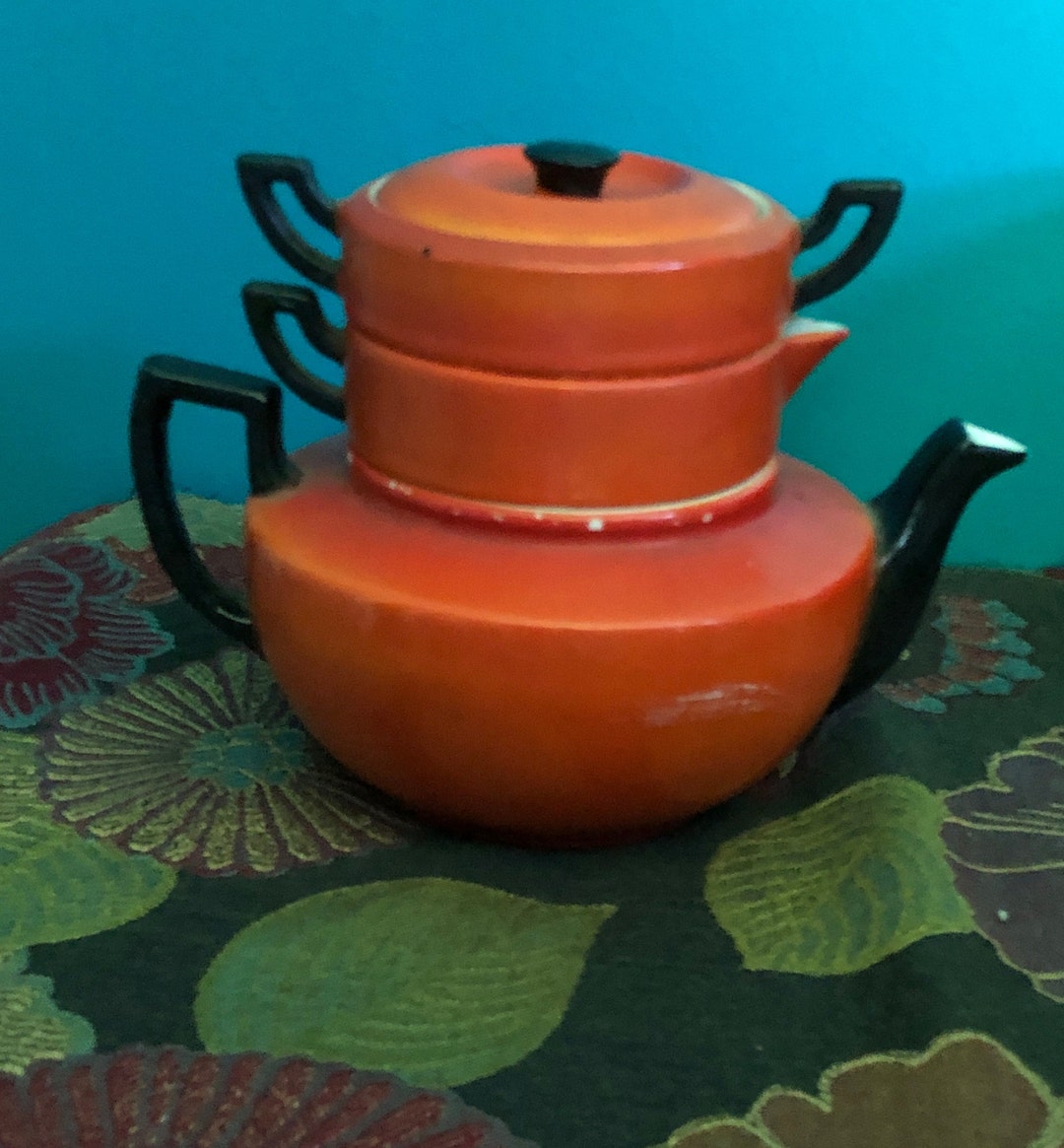 Japanese Stackable Tea Set 1930s Japanese Orange Art Deco Stacked Tea Set - Etsy
