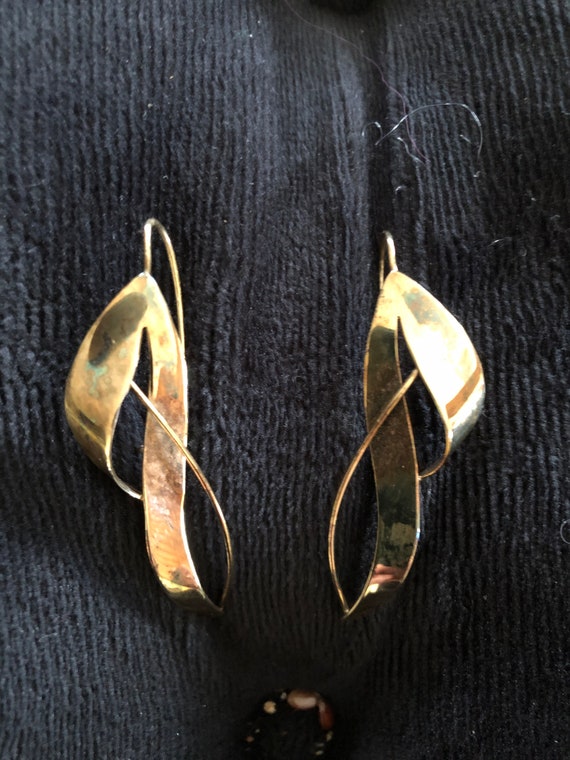 Graceful leaf like gold wash sterling earrings