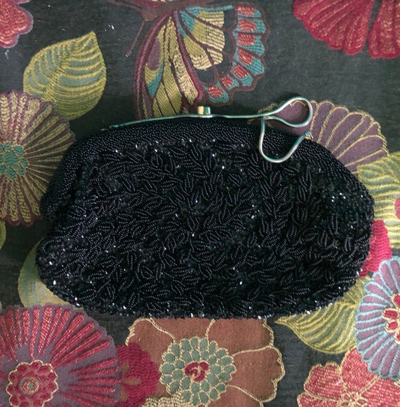 1960s heavily beaded black evening bag - image 6