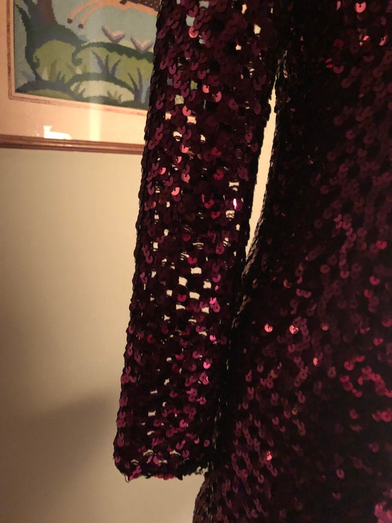 Early 1970s slinky burgundy sequined dress - image 8