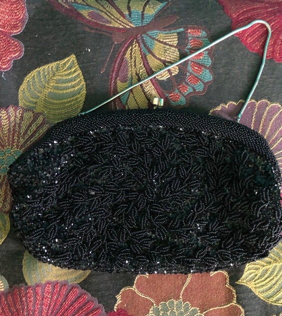 1960s heavily beaded black evening bag